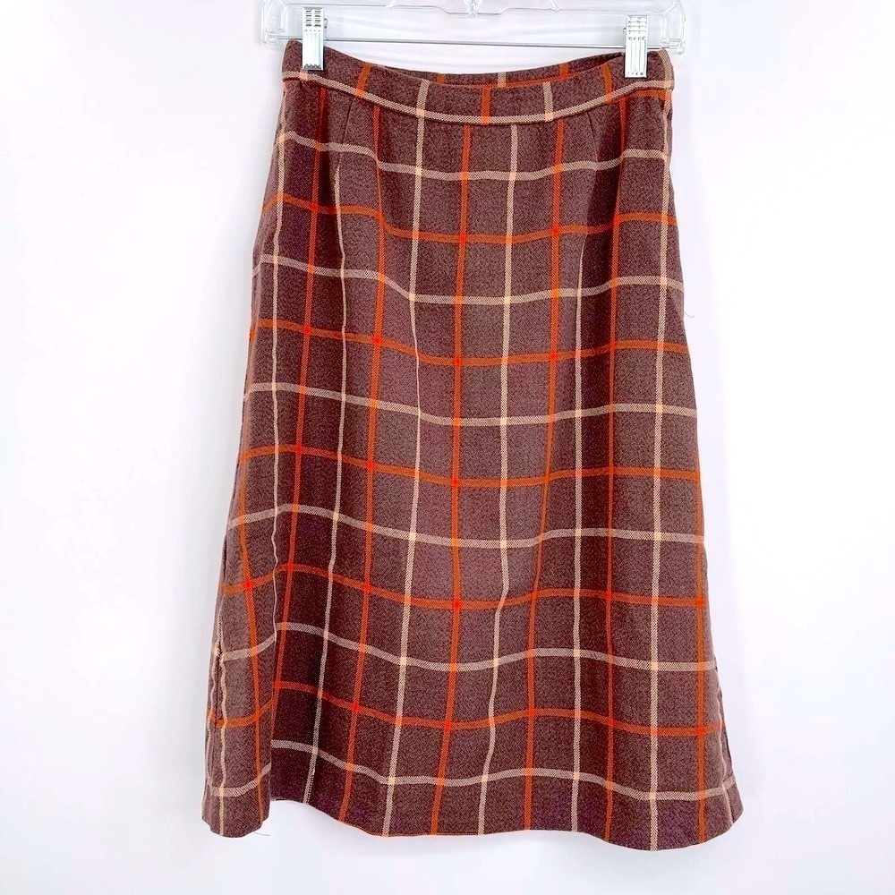 Vintage Handmade Windowpane Plaid Midi Skirt